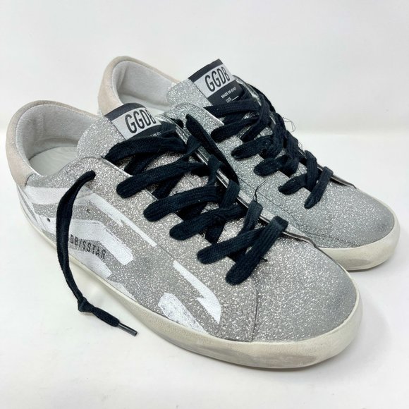 Golden Goose Sneakers Superstar Glitter Flag Suede Size 37 US 7 - Picture 3 of 9